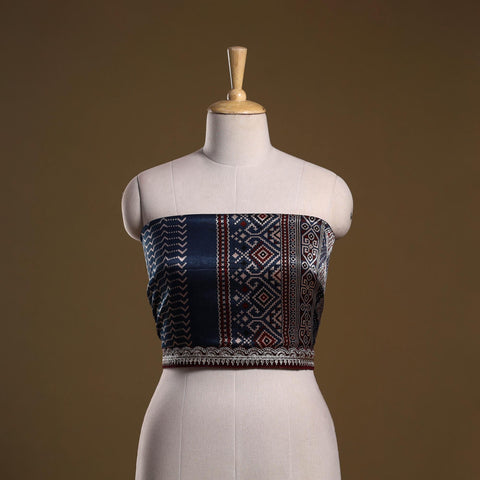 Kutch printed modal silk blouse piece with lace work 09