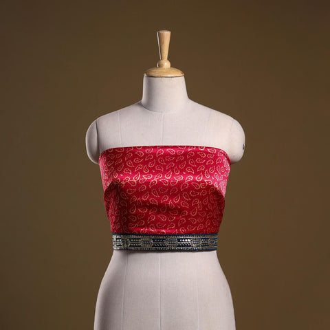 Kutch printed modal silk blouse piece with lace work 14