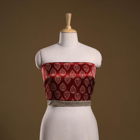 Kutch printed modal silk blouse piece with lace work 28