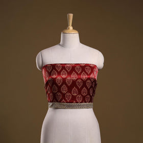 Kutch printed modal silk blouse piece with lace work 28