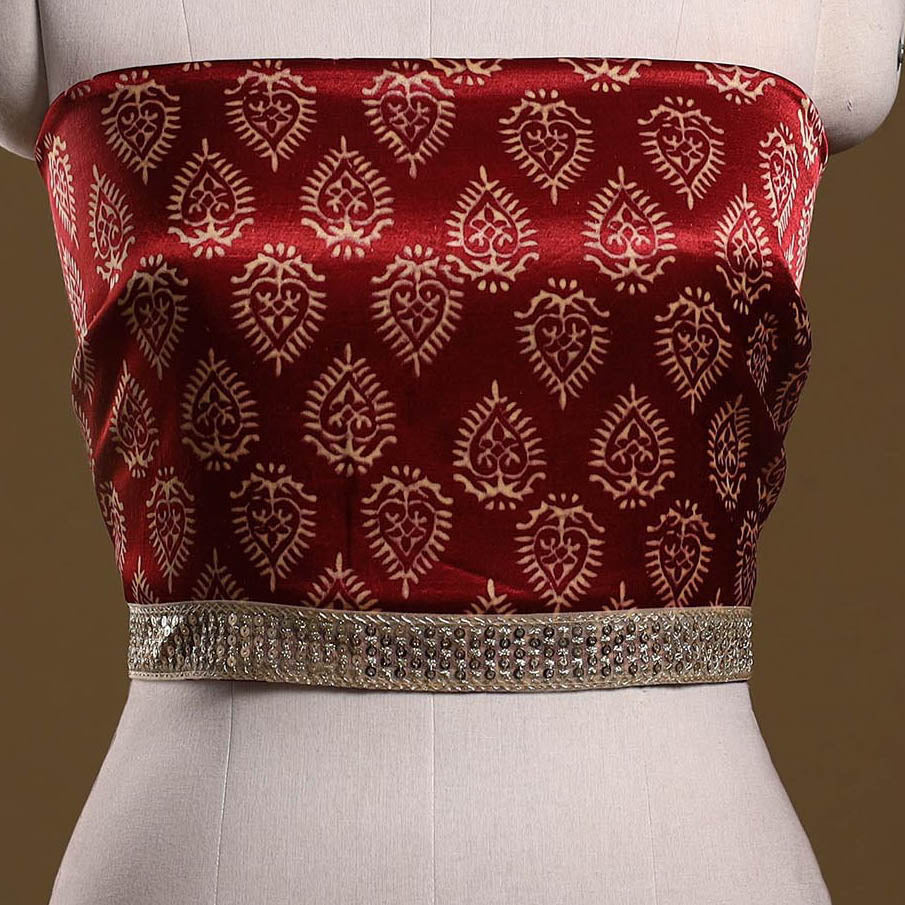 Kutch printed modal silk blouse piece with lace work 28