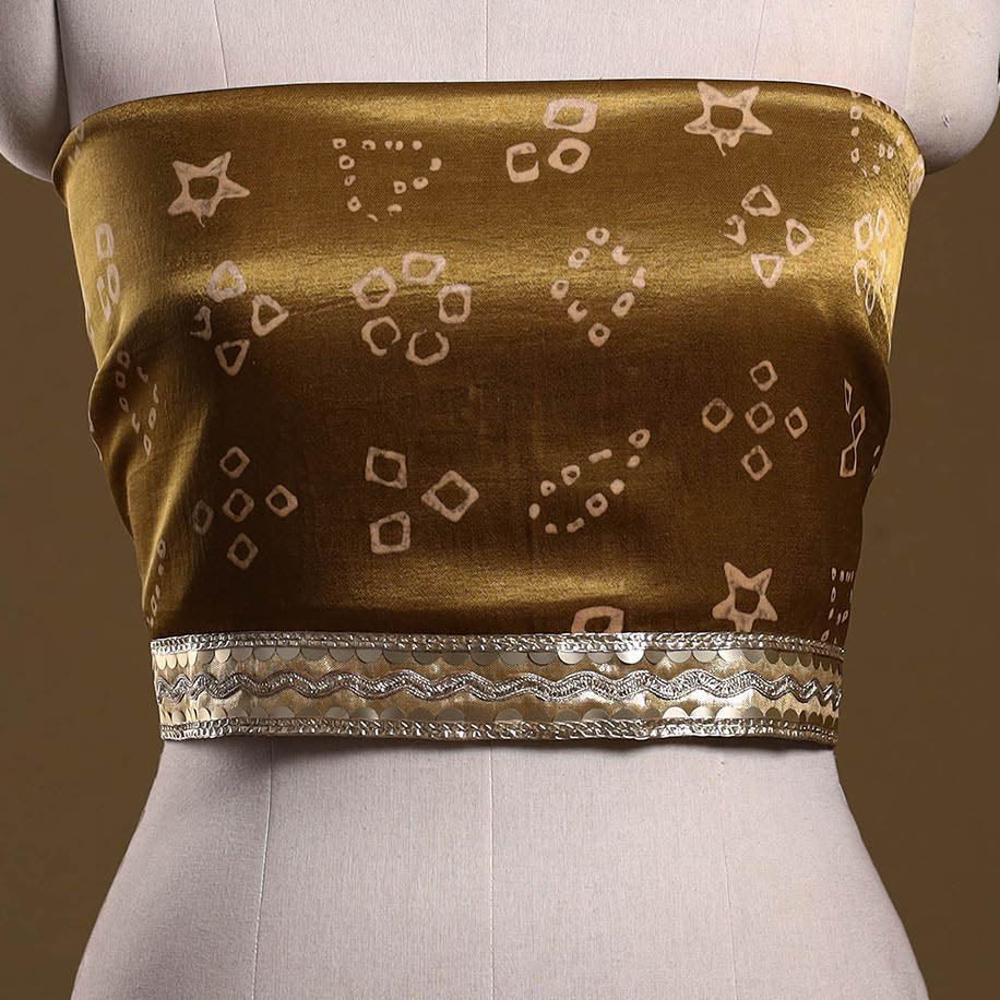 Kutch printed modal silk blouse piece with lace work 34