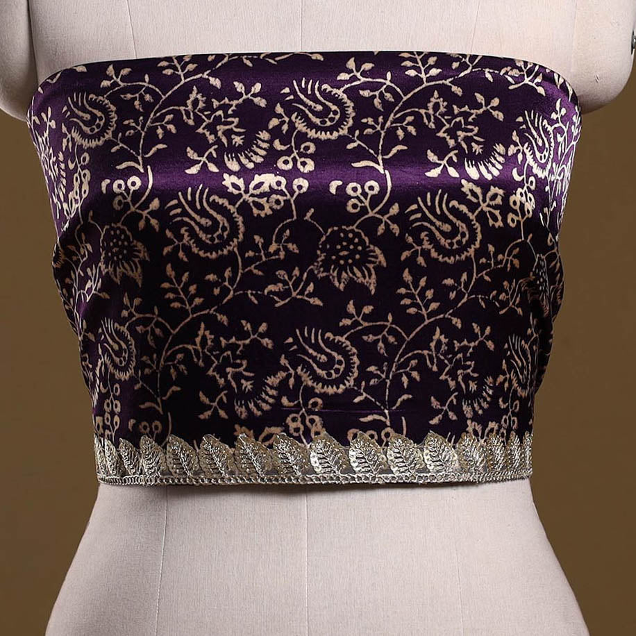 Kutch printed modal silk blouse piece with lace work 36