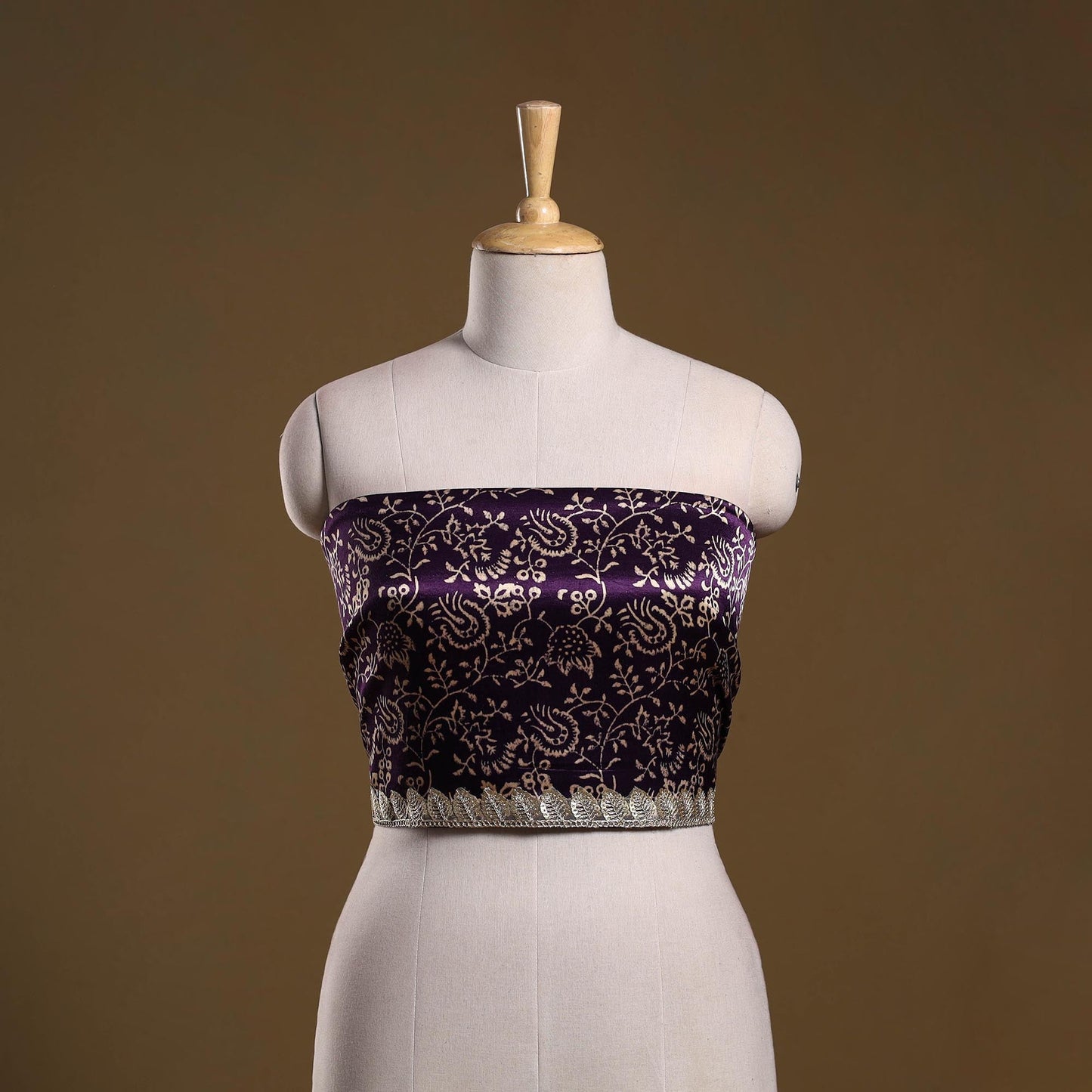 Kutch printed modal silk blouse piece with lace work 36