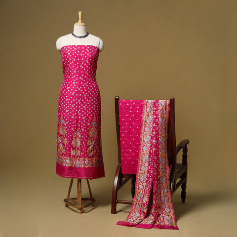 Kutch tie-dye bandhani dupion silk zari work 3pc unstitched