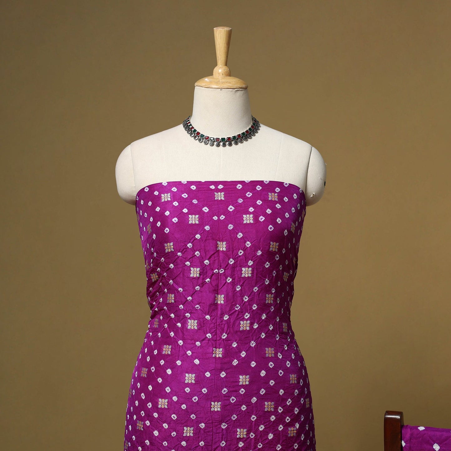 Kutch tie-dye bandhani dupion silk zari work 3pc unstitched