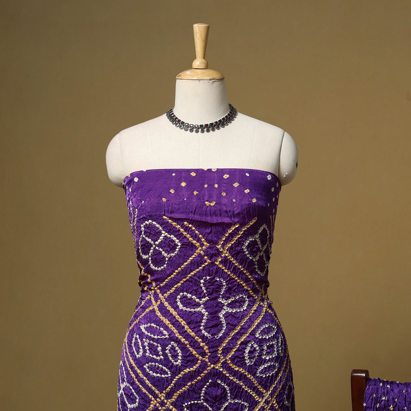 Kutch tie-dye bandhani modal silk 3pc unstitched dress