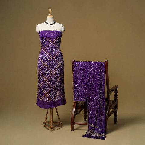 Kutch tie-dye bandhani modal silk 3pc unstitched dress