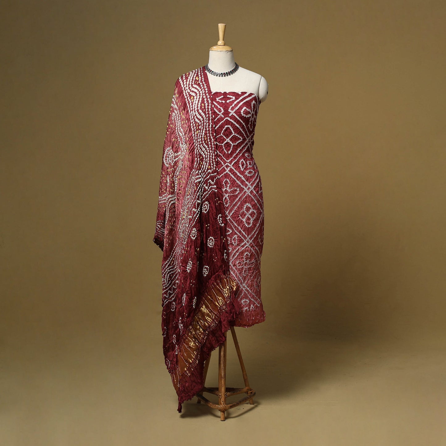 Kutch tie-dye bandhani modal silk 3pc unstitched dress