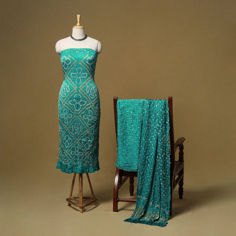 Kutch tie-dye bandhani modal silk 3pc unstitched dress