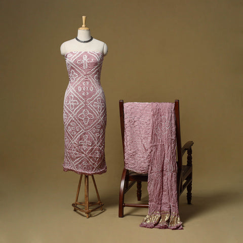 Kutch tie-dye bandhani modal silk 3pc unstitched dress