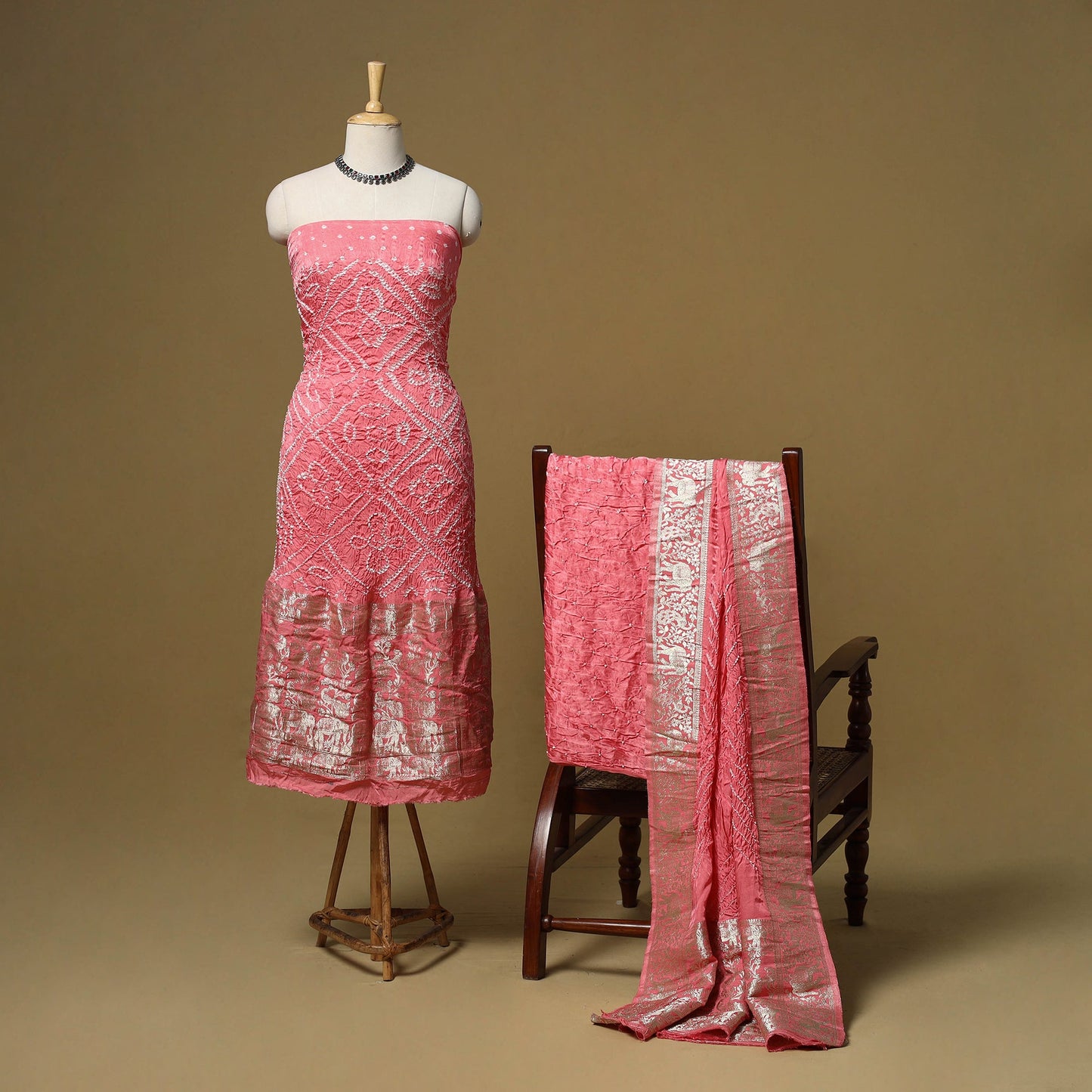 Kutch tie-dye bandhani modal silk meenakari zari work 3pc