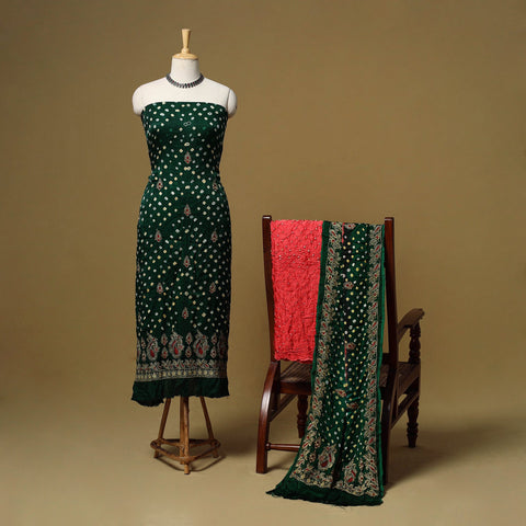 Kutch tie-dye bandhani modal silk zari work 3pc unstitched