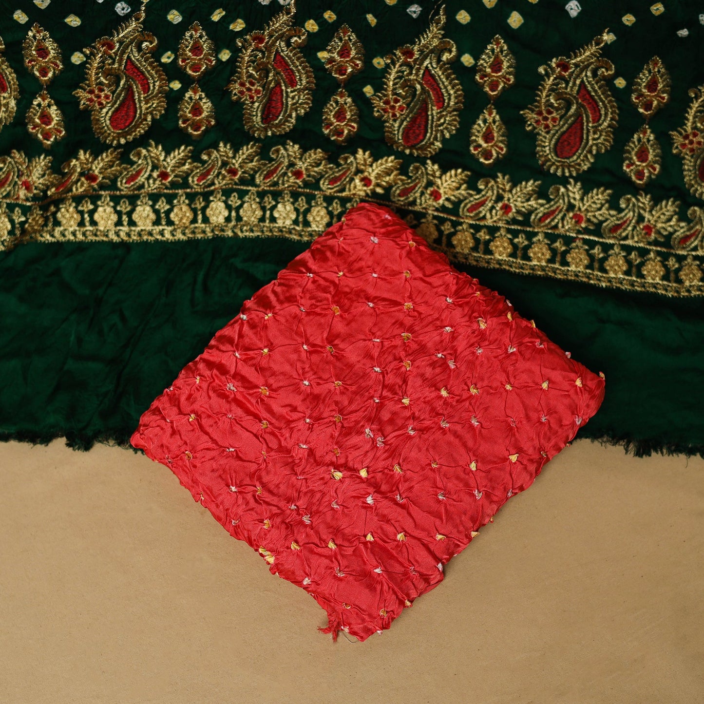 Kutch tie-dye bandhani modal silk zari work 3pc unstitched