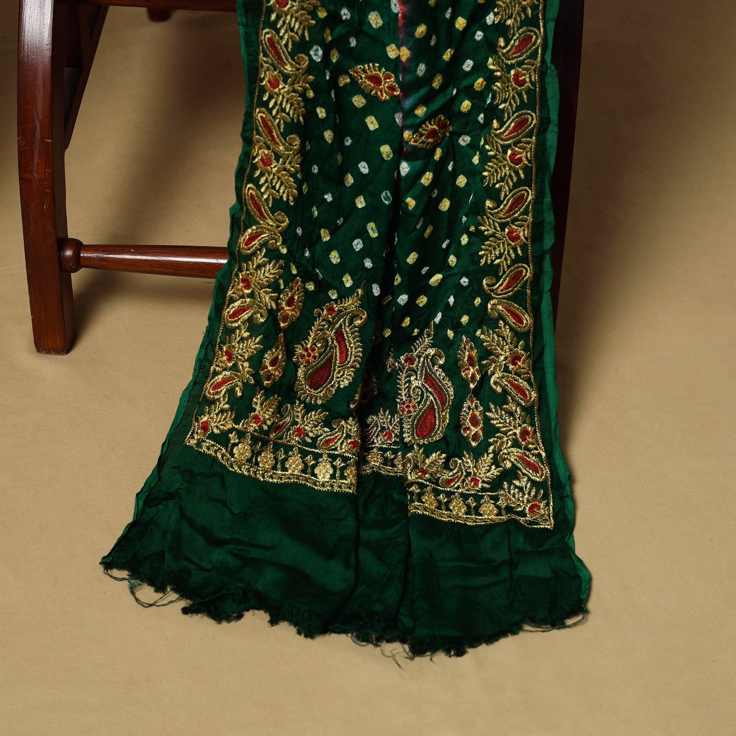 Kutch tie-dye bandhani modal silk zari work 3pc unstitched