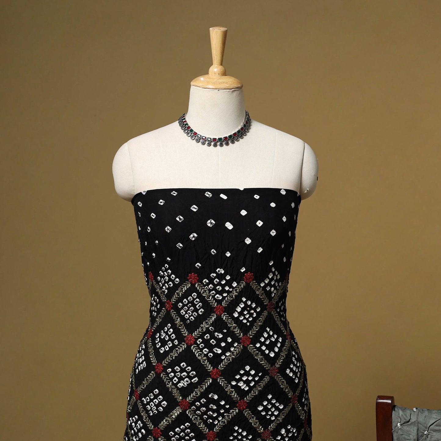 Kutch tie-dye bandhani modal silk zari work 3pc unstitched