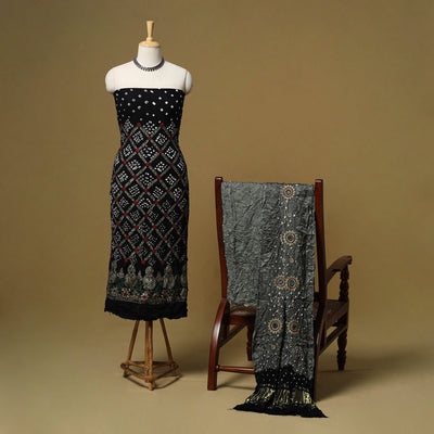 Kutch tie-dye bandhani modal silk zari work 3pc unstitched