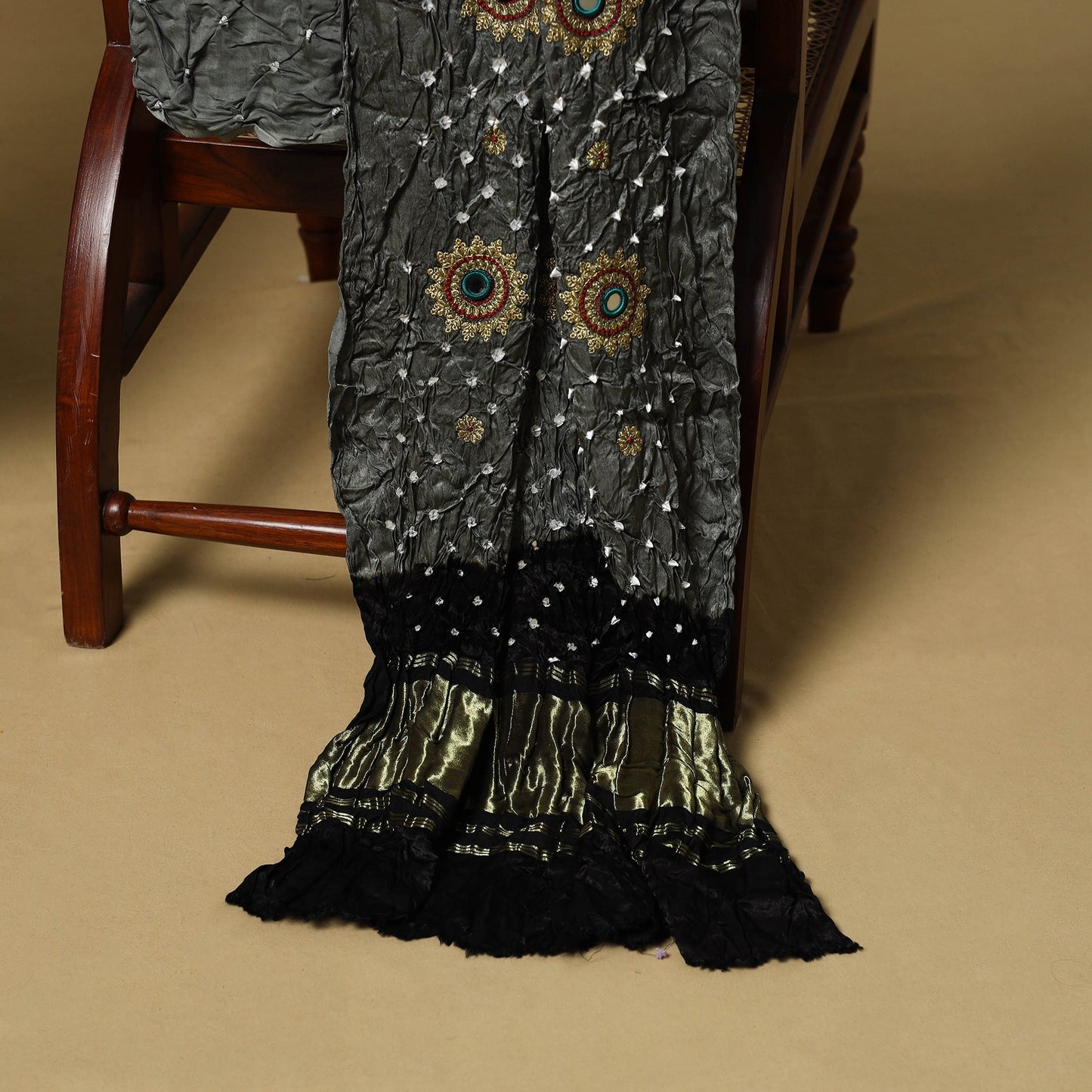 Kutch tie-dye bandhani modal silk zari work 3pc unstitched