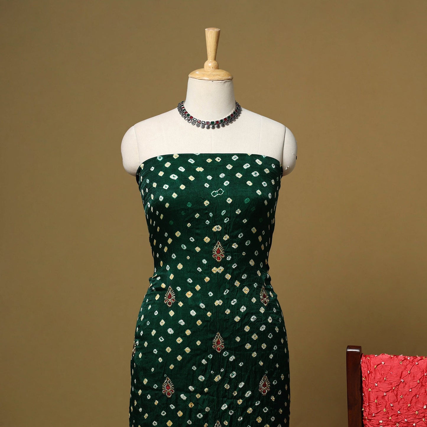 Kutch tie-dye bandhani modal silk zari work 3pc unstitched