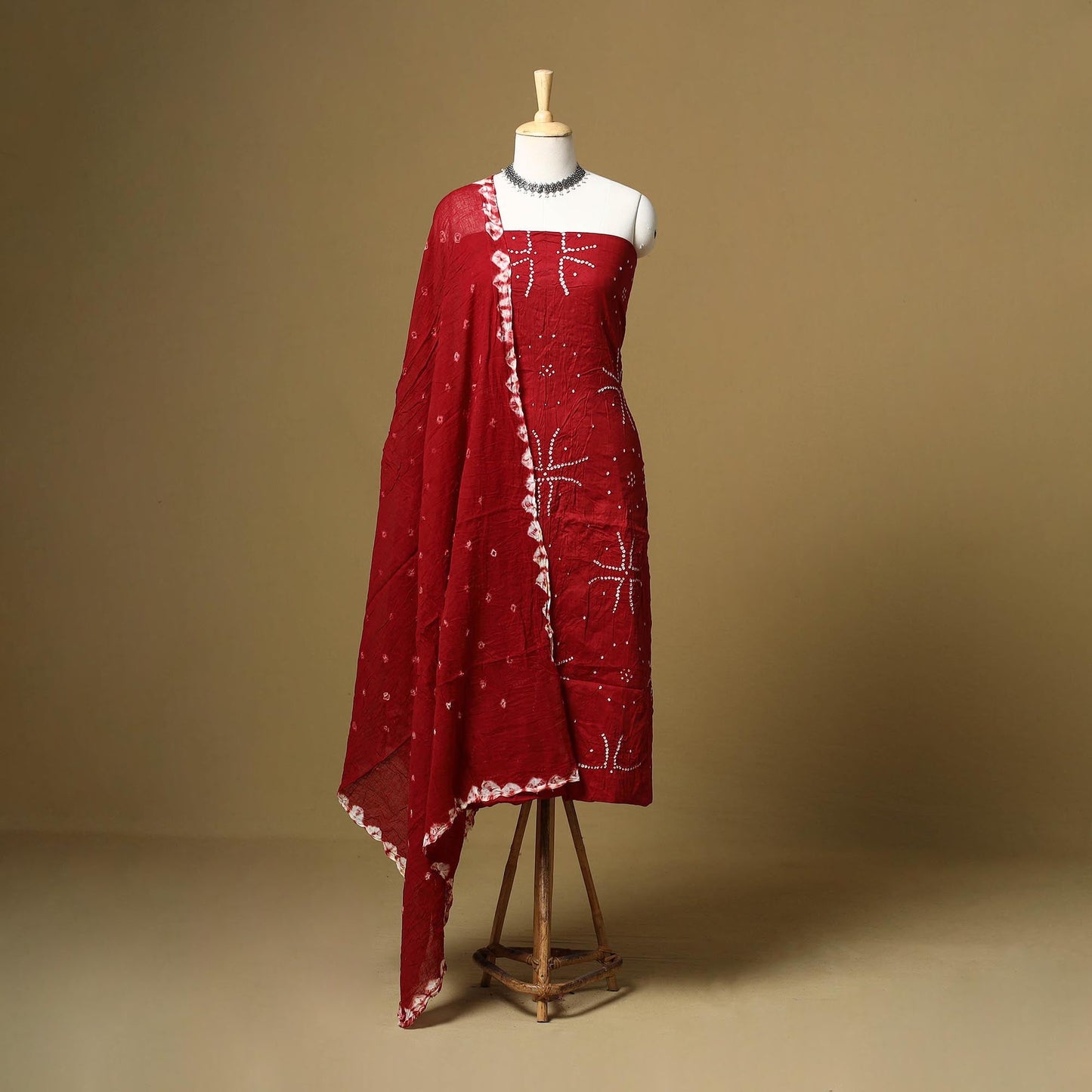 Kutch tie-dye bandhani satin cotton 3pc unstitched dress