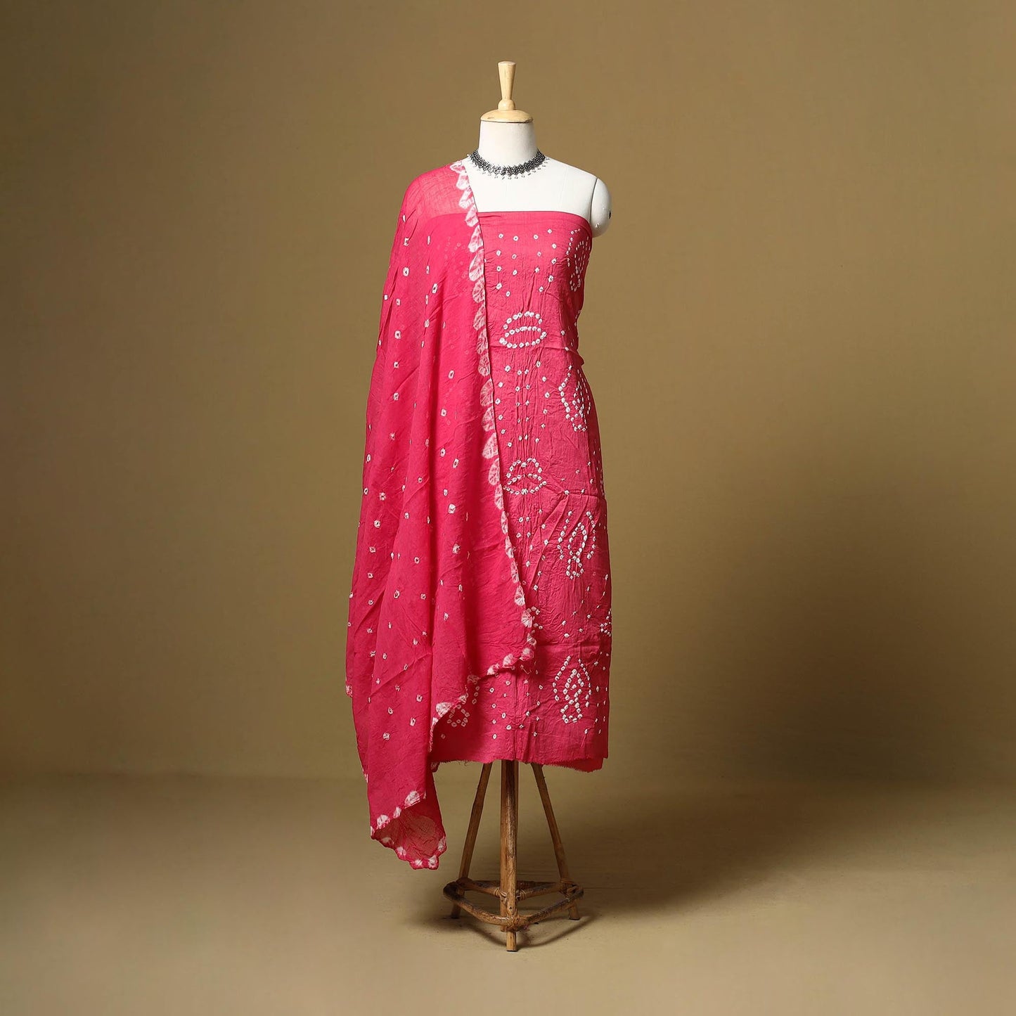 Kutch tie-dye bandhani satin cotton 3pc unstitched dress