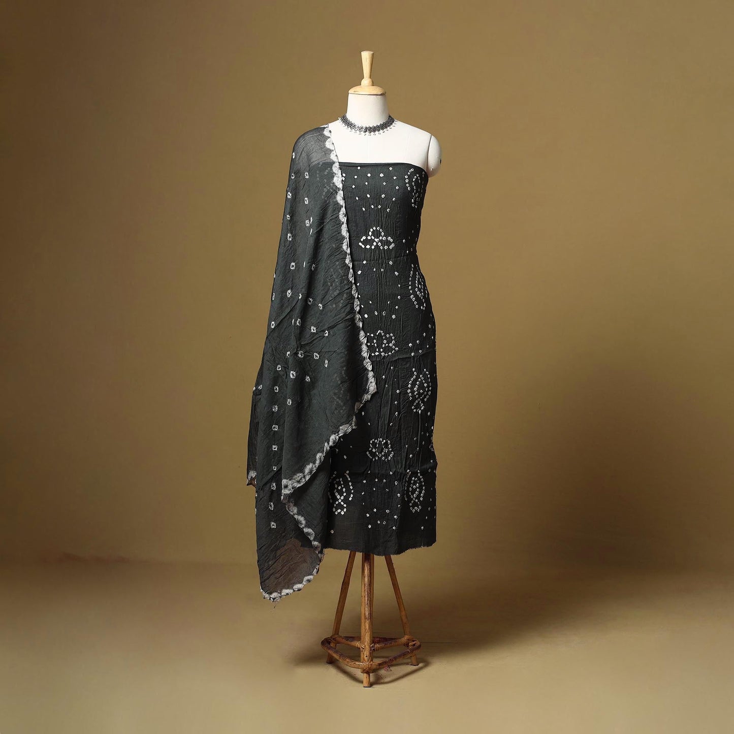 Kutch tie-dye bandhani satin cotton 3pc unstitched dress