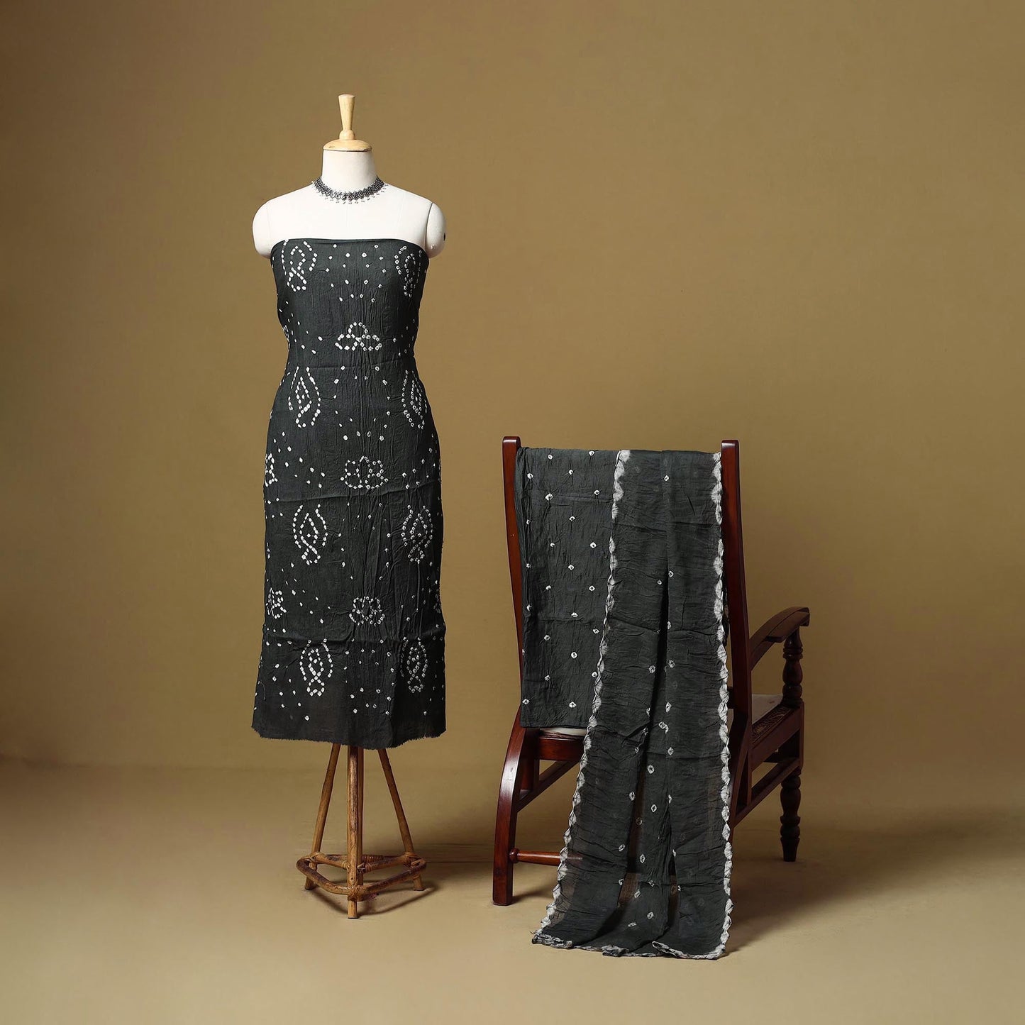 Kutch tie-dye bandhani satin cotton 3pc unstitched dress