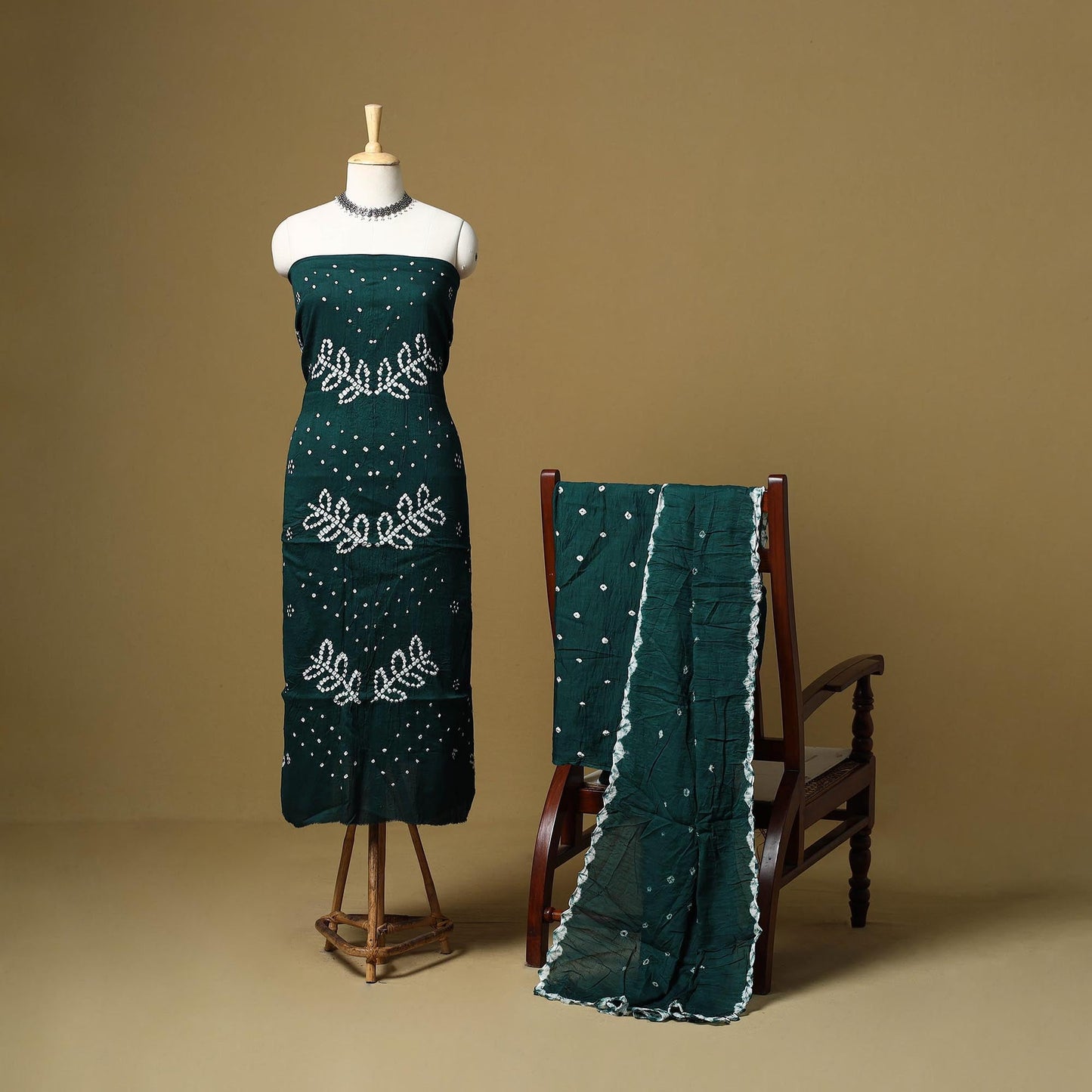 Kutch tie-dye bandhani satin cotton 3pc unstitched dress