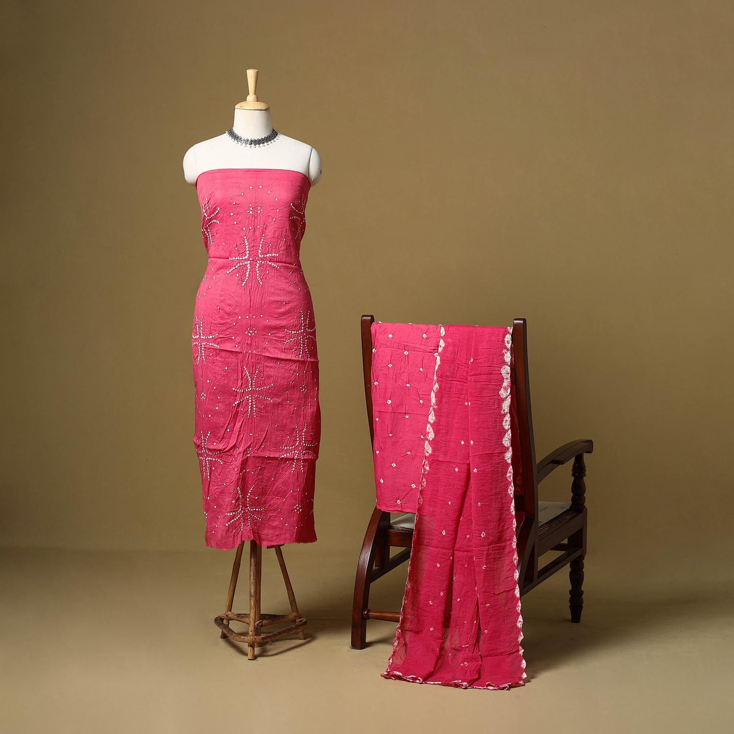 Kutch tie-dye bandhani satin cotton 3pc unstitched dress