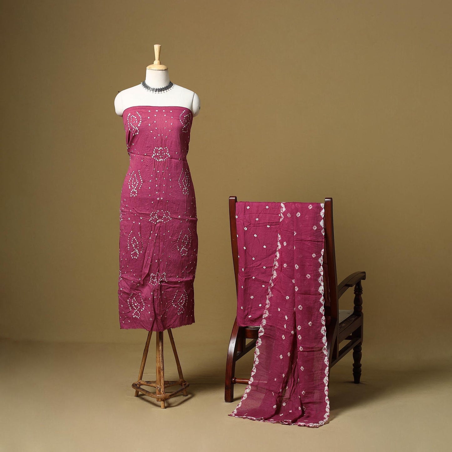 Kutch tie-dye bandhani satin cotton 3pc unstitched dress