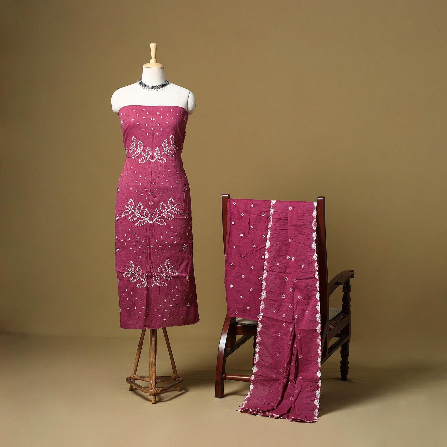 Kutch tie-dye bandhani satin cotton 3pc unstitched dress