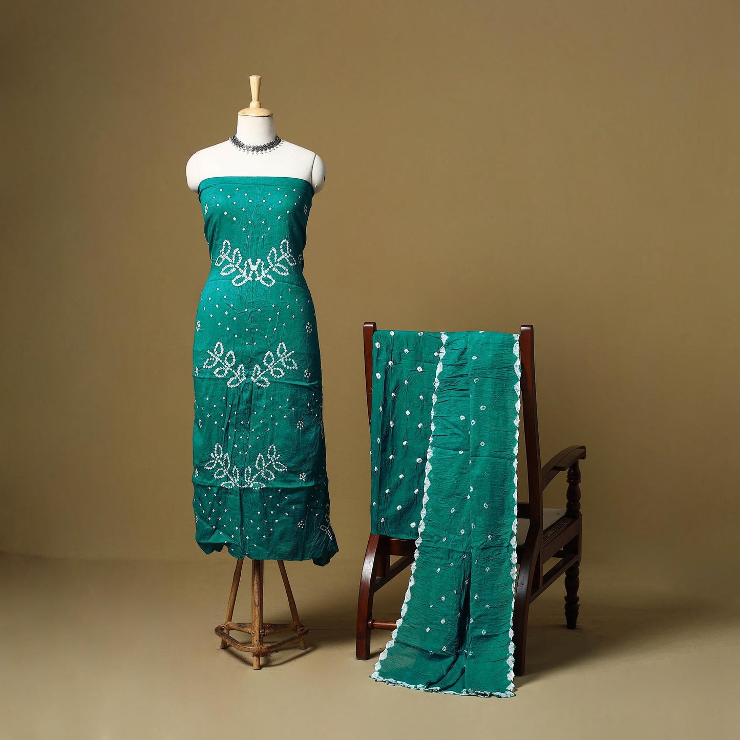 Kutch tie-dye bandhani satin cotton 3pc unstitched dress