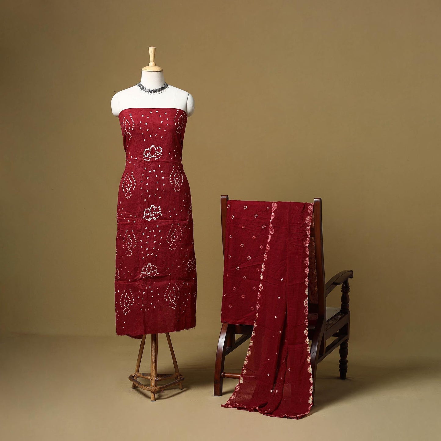 Kutch tie-dye bandhani satin cotton 3pc unstitched dress