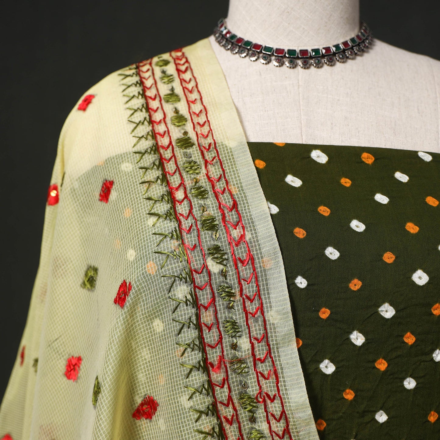 Kutch tie-dye cotton bandhani 2pc unstitched dress material