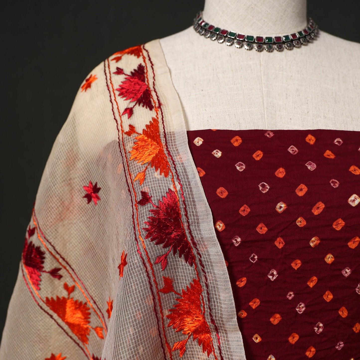 Kutch tie-dye cotton bandhani 2pc unstitched dress material