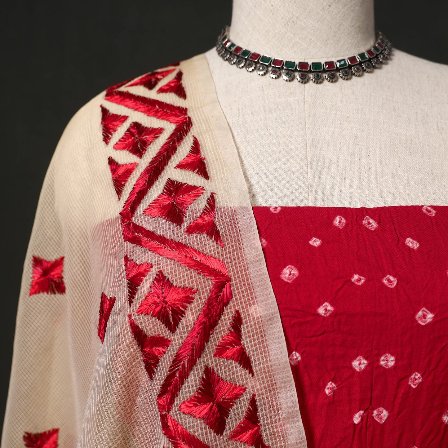 Kutch tie-dye cotton bandhani 2pc unstitched dress material