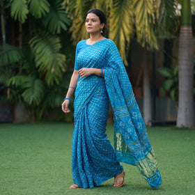 Blue Kutch Tie-Dye Gajji Silk Bandhani Saree with Blouse Piece, draped and worn by a woman, AI visual of the saree, iTokri
