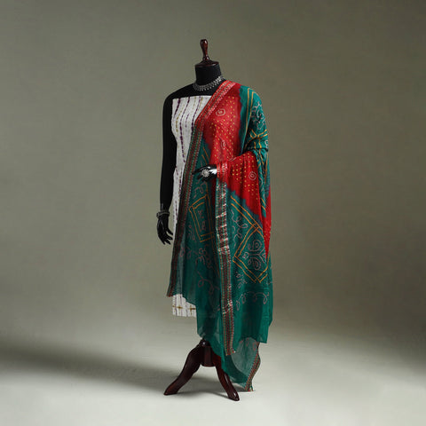Kutch tie-dye pure mul cotton bandhani dupatta with border