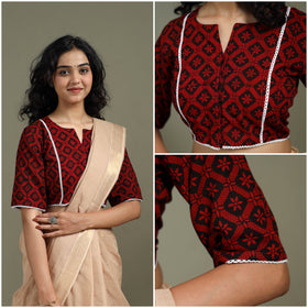 Lace work hand block bagh print natural dyed cotton