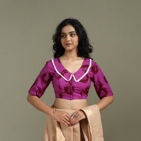 Lace work hand block bagh print natural dyed cotton
