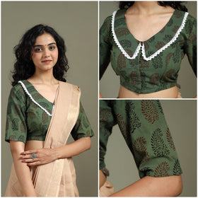 Lace work hand block bagh print natural dyed cotton