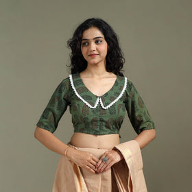Lace work hand block bagh print natural dyed cotton