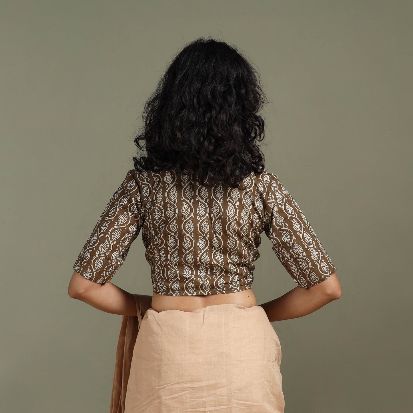 Lace work hand block bagh print natural dyed cotton