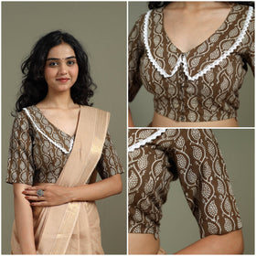 Lace work hand block bagh print natural dyed cotton