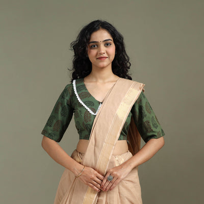 Lace work hand block bagh print natural dyed cotton