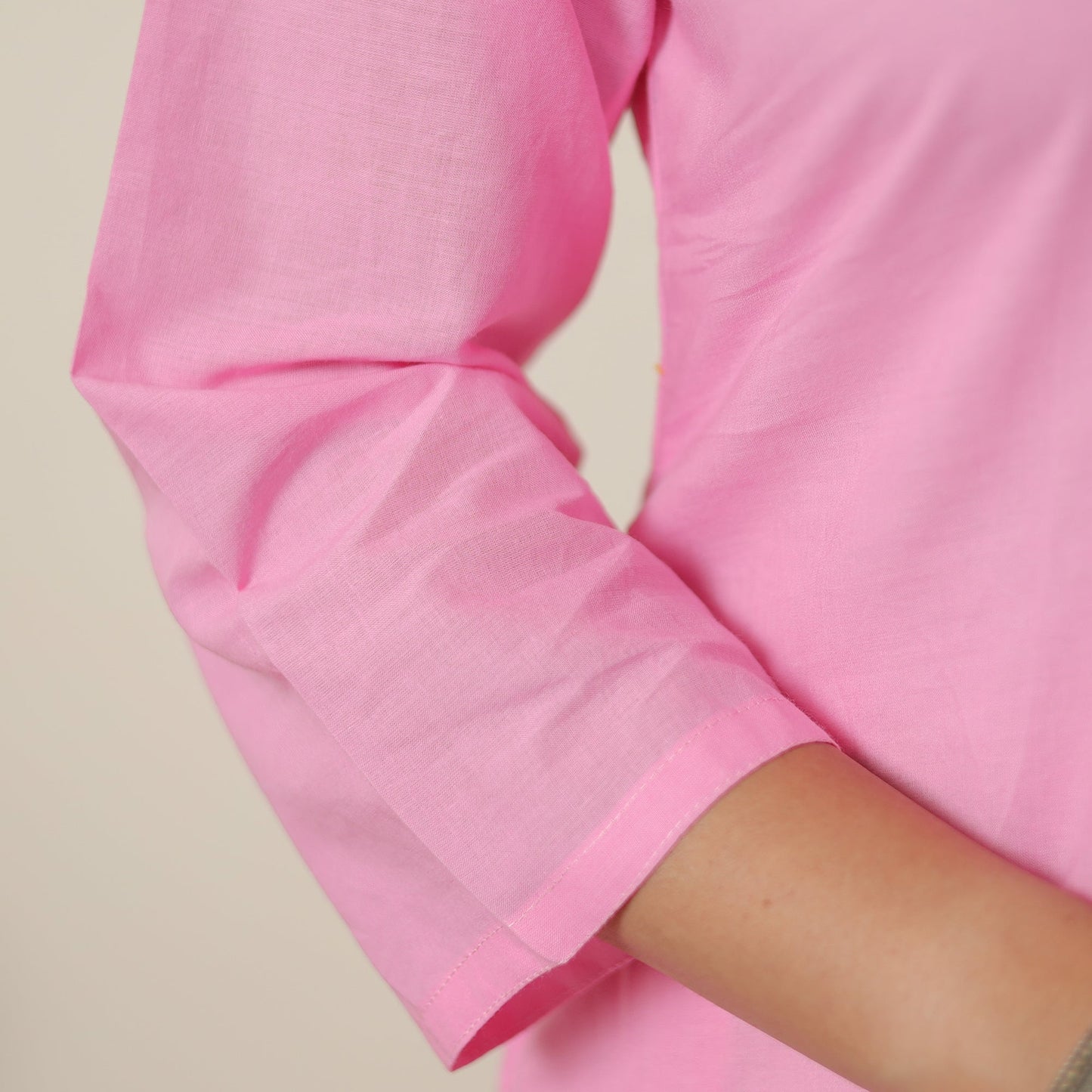  Lavender Pink - Plain Cotton Long Straight Kurta 08 