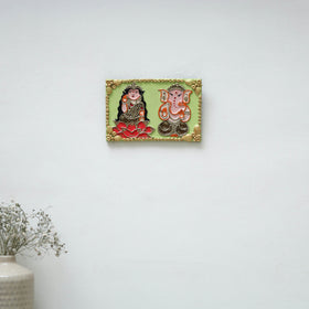 Laxmi & ganesha - handpainted clay art wall frame 02