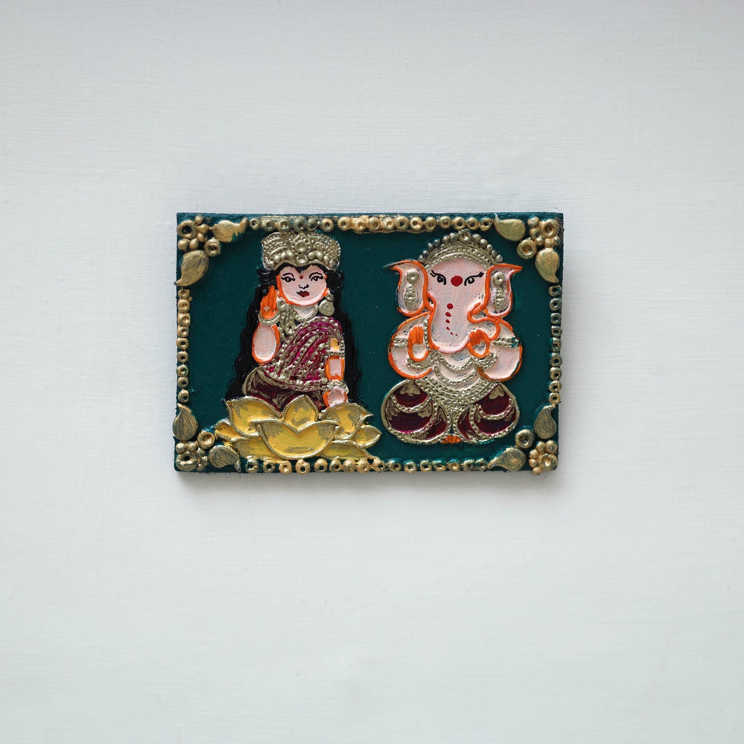 Laxmi & ganesha - handpainted clay art wall frame 03