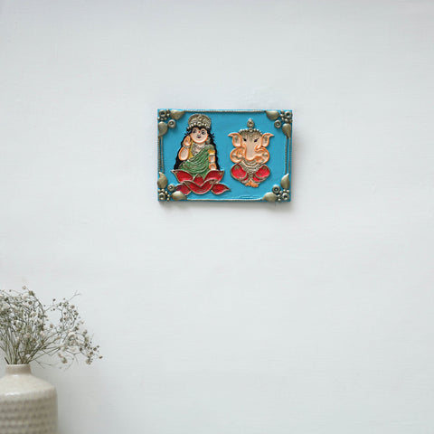 Laxmi & ganesha - handpainted clay art wall frame 06