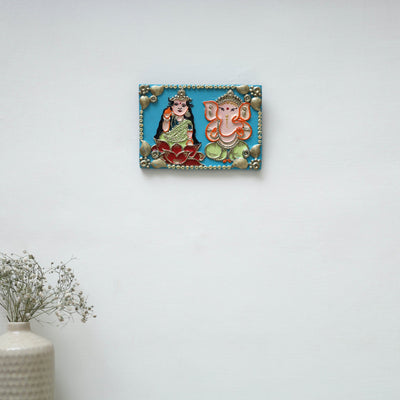 Laxmi & ganesha - handpainted clay art wall frame 07